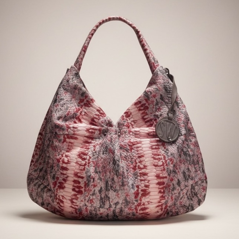 Stuart Weitzman VintageY2K Snake Embossed Leather Hobo Shoulder Bag Animal Print